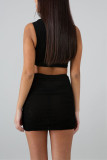 Black Sexy O Neck Vest Short Skirt Two-piece Set