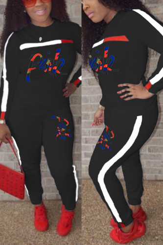 Black Fashion Stitching Embroidery Two-Piece Set