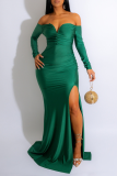 Green Sexy Solid Patchwork Off the Shoulder Trumpet Mermaid Dresses