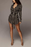 Black Fashion Sexy Striped Shirt Dress