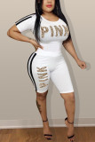 White Casual Sports Letter Printing Two-piece Set