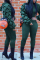 Army Green Stylish Casual Lantern Sleeve Two-Piece Suit