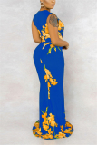 Yellow Sexy Fashion Print Sleeveless Long Dress
