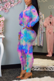 Pink Sexy Two Piece Suits Print pencil Long Sleeve 