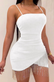 White Fashion Sexy Fringe Sling Short Dress