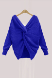 Light Blue Fashion Halter V-Neck Knotted Sweater