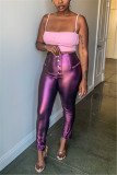 Purple Fashion Sexy Solid Color PU Trousers