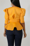 Yellow Fashion Sexy Ruffled Short Sleeve Top