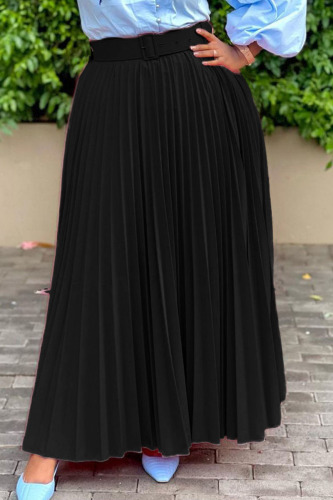 Black Casual Solid Patchwork Fold With Belt High Waist Straight Solid Color Bottoms