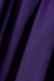 Purple Fashion Casual Solid Patchwork Buckle Fold Mandarin Collar A Line Dresses