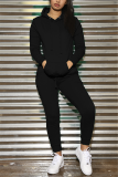 Black Fashion Sports Solid Color Hooded Long-Sleeved Two-Piece Suit
