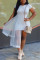 White Casual Cap Sleeve Short Sleeves O neck Asymmetrical skirt Solid Club Dresses