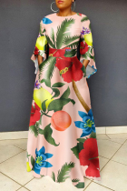 Nude Pink Casual Print Printing O Neck Printed Dress Dresses