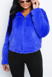 Blue Fashion Comfortable Hooded Zipper Fur Fluff Coat