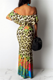 Leopard print Sexy Printing Off Shoulder Dress