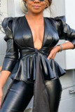 Black Fashion Sexy Solid Color Long Sleeve Jacket
