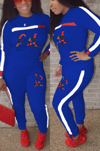 Blue Fashion Stitching Embroidery Two-Piece Set