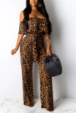 Brown Fashion Sexy Casual Leopard Print Jumpsuits
