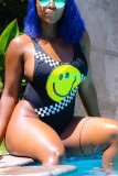 Black Lovely Smiling Face One-piece Swimsuit