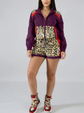 Purple Casual Fashion Sports Leopard Stitching Two-Piece Suit