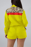 Yellow Casual Fashion Sports Leopard Stitching Two-Piece Suit