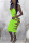 Fluorescent green Sexy Spaghetti Strap Sleeveless V Neck Step Skirt Mid-Calf Solid