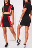 Black adult Sexy Fashion Patchwork Two Piece Suits Skinny Short Sleeve Two-Piece Dress