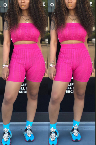 Rose Red Sexy Fashion Strapless Shorts Sweater Set