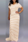 Beige Sexy Lovely Striped Short Sleeve Dress