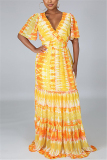 Orange Fashion Casual Printed V-neck Dress