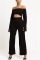 Black Fashion Solid Color Long Sleeve Umbilical One-Shoulder Jumpsuit