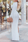 White Temperament Side High Slit Blending Ankle Length Dress