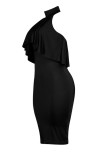 Black Sexy Sleeveless Ruffled Slim Dress