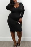 Black Fashion Casual Long Sleeve Large Size Dress