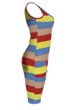 Khaki Sexy Fashion Patchwork Striped Print Sleeveless Slip Rompers