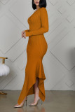 Orange Fashion Long Sleeve Skinny Dress