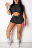 Black Sexy Mesh Short Sleeve Shorts Set
