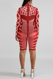 Red Sexy Hot Drilling Mesh Gauze Perspective Romper