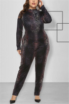 Black Fashion adult Sexy O Neck Patchwork Gradient Leopard Print Zippered Stitching