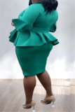 Green Fashion Large Size Ruffled Hip Dress