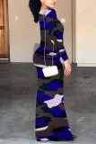 Blue Fashion adult Casual Cap Sleeve Long Sleeves V Neck Asymmetrical Floor-Length asymmetrical