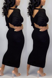 Black Sexy Solid Color Long Sleeves Slim Backless Dress