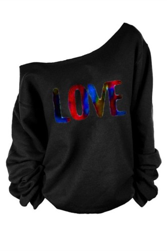 Black Fashion Oblique Shoulder Long Sleeve Top