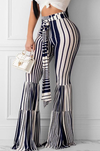 BlueAndWhite Fashion Casual Loose Irregular Striped Bottoms