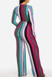 Multi-color Casual Striped Blending Two-piece Pants Set