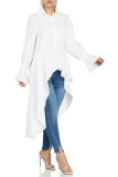 White Sexy adult Fashion Cap Sleeve Long Sleeves O neck Asymmetrical Mid-Calf asymmetrical Solid