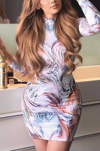 White Fashion Casual Multicolor Painting Print Dress
