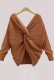 Coffee Fashion Halter V-Neck Knotted Sweater