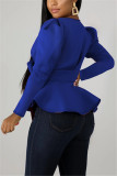 Royal blue Fashion Sexy Ruffled Short Sleeve Top