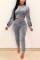 Grey Fashion Sexy Solid Color Hooded Long Sleeve Two Piece Set
